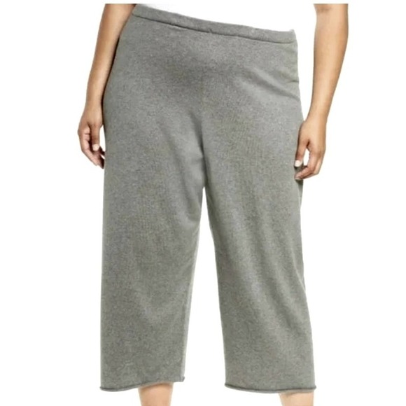 EILEEN FISHER Women's Small 100% Organic Cotton Gray Wide Leg Pull On Crop Pants - Picture 1 of 8